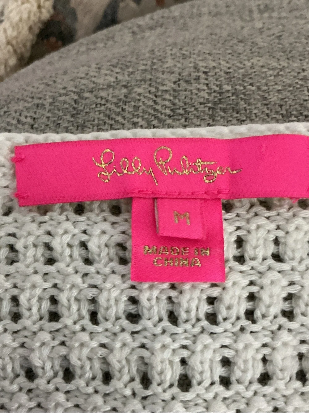 Lilly Pulitzer Cordetta Pink, Cream & Yellow Crochet Stripe Scoop Neck Top Sz M